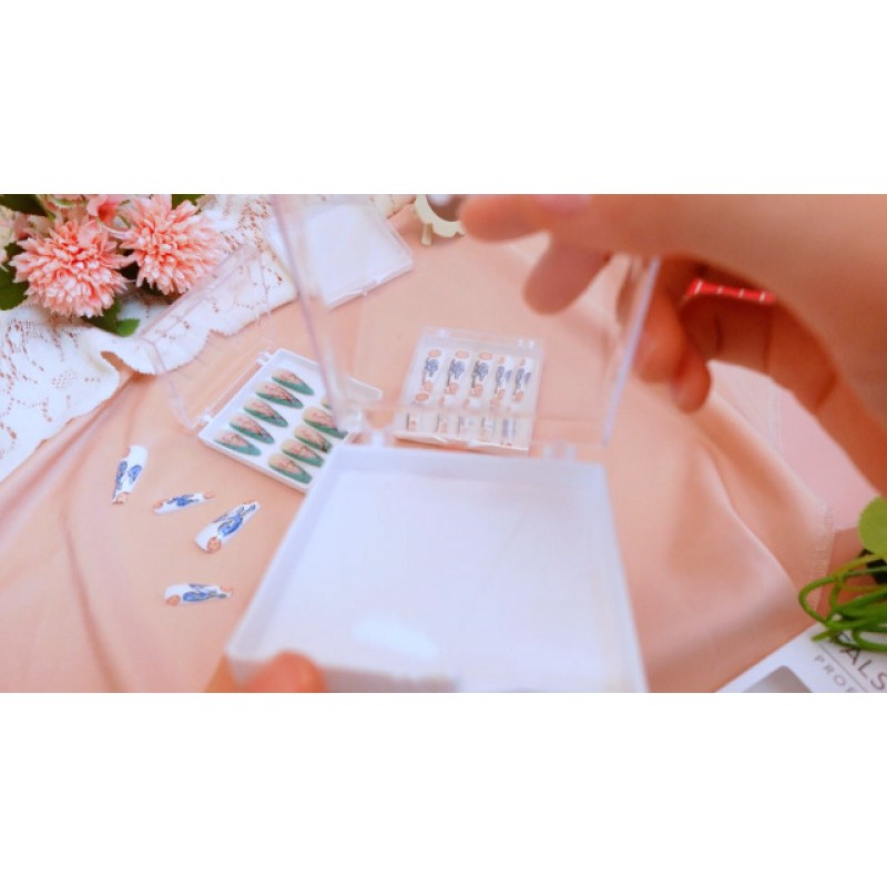 30 Pcs 접착 양면 테이프가있는 네일 보관 상자에 15 Pcs 프레스 인공 손톱 디스플레이 보관 상자 아크릴 네일 박스 주최자 케이스 네일 살롱 용 투명 네일 포장 상자 (검은색)