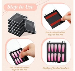 30 Pcs 접착 양면 테이프가있는 네일 보관 상자에 15 Pcs 프레스 인공 손톱 디스플레이 보관 상자 아크릴 네일 박스 주최자 케이스 네일 살롱 용 투명 네일 포장 상자 (검은색)