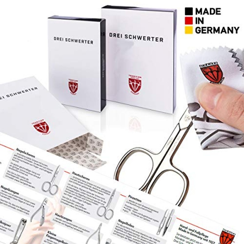 3 Swords Germany - 전문가용 손가락 및 발가락 손톱 관리 가위 클리퍼 패션 가죽 케이스용 브랜드 품질 6피스 매니큐어 페디큐어 손질 키트 세트, 선물 상자, Made in Solingen Germany(03706)