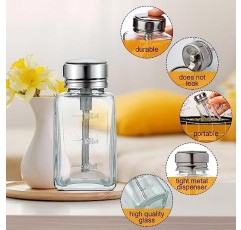 Lallisa 2 Pcs 6 Oz/ 180 ml 금속 플립 커버가있는 투명 펌프 디스펜서 병 유리 매니큐어 리무버 푸시 다운 디스펜서 병 메이크업 리무버 용 리필 형 푸시 다운 펌프 디스펜서 프레스 컨테이너