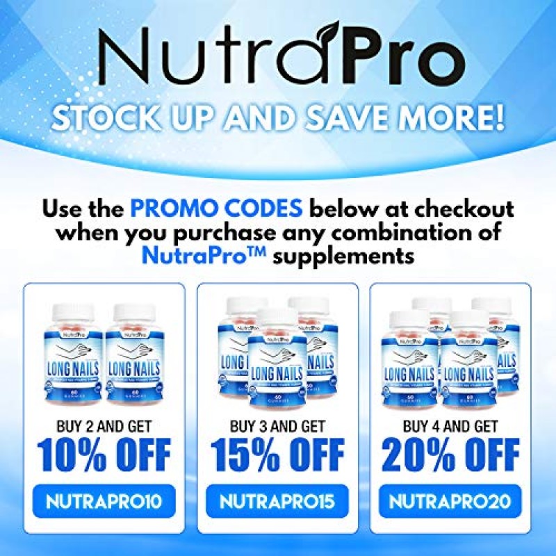 더 강한 손톱을 위한 NutraPro 손톱 성장 비타민 - 더 이상 부서진 손톱이 없습니다. 손톱 강화제 및 성장 보조제 구미 - 비오틴과 콜라겐 구미로 튼튼하고 긴 손톱을 자라세요.