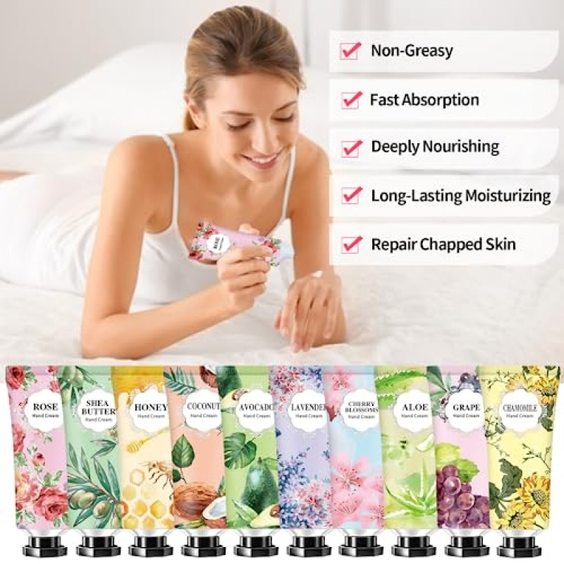 38 팩 여성용 대량 핸드 크림 선물 소녀, 크리스마스 선물 스타킹 스터퍼 파티 선물, 건조하고 갈라진 손을 위한 천연 식물 시어 버터 보습 핸드 크림, 신부 들러리 교사 간호사 동료 선물을 위한 대량 미니 여행 사이즈 핸드 로션