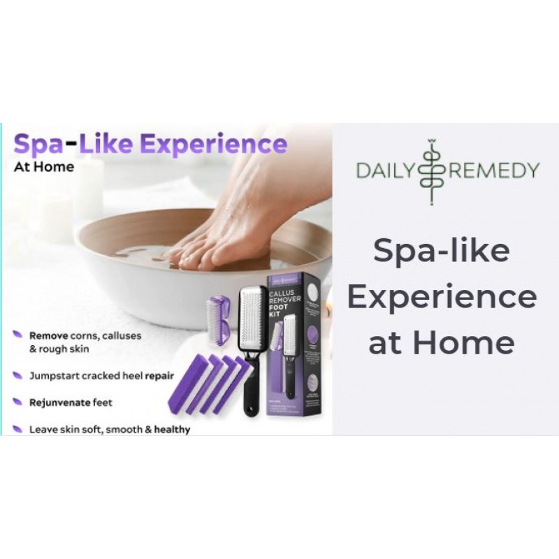 DAILY REMEDY 발 굳은살 제거제 세트 - 스테인리스 강판 발 파일 1개, 프리미엄 부석 4개, 네일 브러쉬 1개, 딱딱하고 건조한 피부를 제거하기 위한 최고의 풋 케어 페디큐어 도구 포함(블랙)