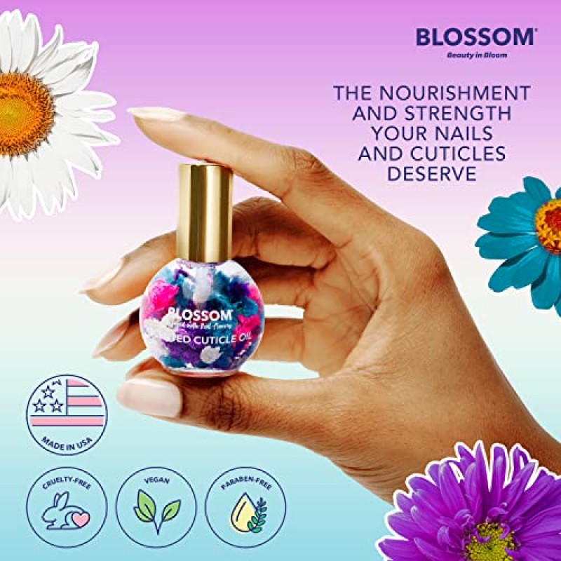 Blossom 수분 공급, 보습, 강화 라벤더 향 큐티클 오일, 0.42 Fl oz + Blue Cross 프로페셔널 네일 케어 큐티클 리무버 액체 6 Fl oz, 2 팩 번들, Made in USA