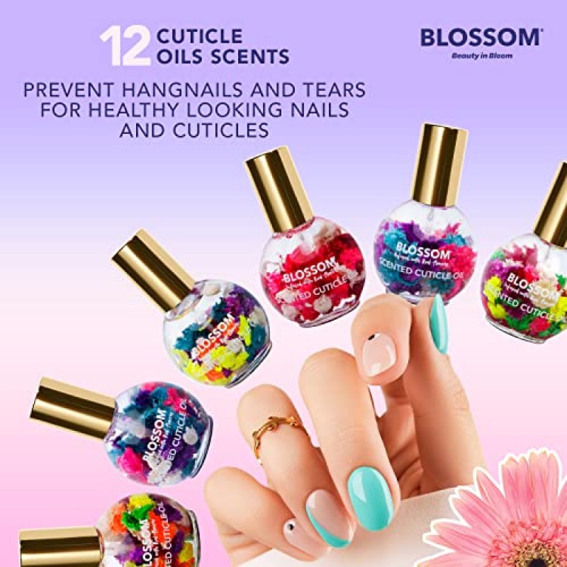 Blossom 수분 공급, 보습, 강화 라벤더 향 큐티클 오일, 0.42 Fl oz + Blue Cross 프로페셔널 네일 케어 큐티클 리무버 액체 6 Fl oz, 2 팩 번들, Made in USA