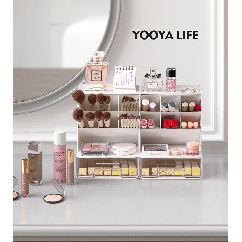 YOOYA LIFE 메이크업 정리함 및 보관함, 세면대 수조 욕실용 아크릴 화장품 정리함, 메이크업 브러쉬 홀더 정리함, 소녀들을 위한 화장 용품