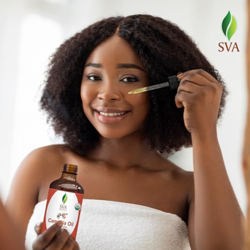 SVA 카멜리아 오일 4온스(118ml) 스킨 케어, 헤어 케어, 네일 케어, 두피 마사지 및 화장품용 스포이드가 포함된 프리미엄 캐리어 오일