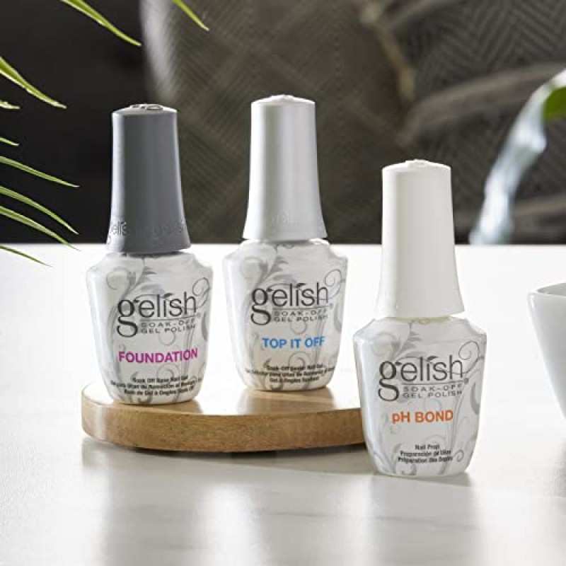 Gelish Terrific Trio Essentials 15mL Basix 케어 속오프 매니큐어 젤 매니큐어 키트(파운데이션, pH 본드 및 탑 잇 오프 젤 포함)