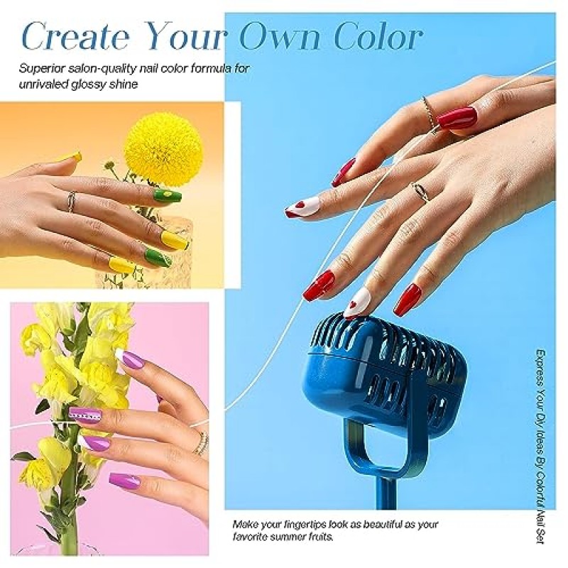 Morovan 매니큐어 세트: 15가지 색상 매니큐어 키트 글로시 매니큐어 핑거 매니큐어 키트 모든 계절을 위한 레인보우 컬러 매니큐어 집에서 DIY 매니큐어