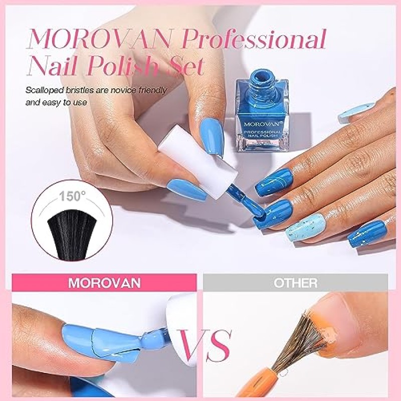 Morovan 매니큐어 세트: 15가지 색상 매니큐어 키트 글로시 매니큐어 핑거 매니큐어 키트 모든 계절을 위한 레인보우 컬러 매니큐어 집에서 DIY 매니큐어