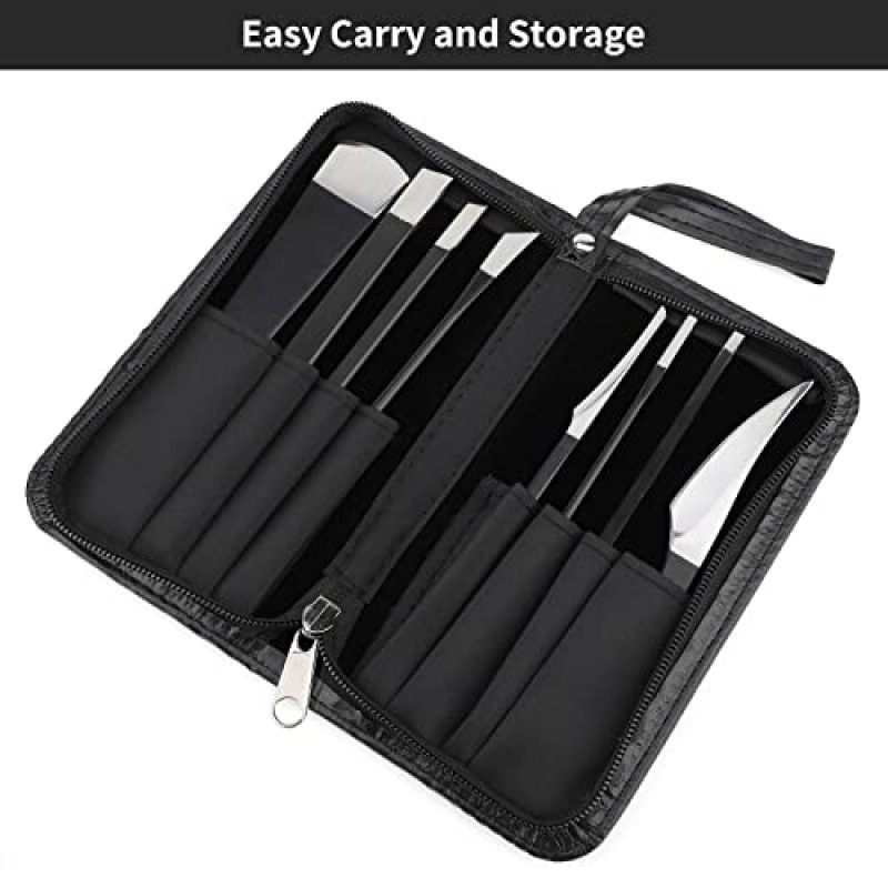 PATURI 페디큐어 나이프 키트, 8pcs 검은 발 죽은 굳은 살 제거제 스테인레스 세트, 전문 자란 발톱 강철 도구, 발 스킨 케어 네일 파일 도구 매니큐어 클리퍼 큐티클 스크레이퍼 발가락 면도기