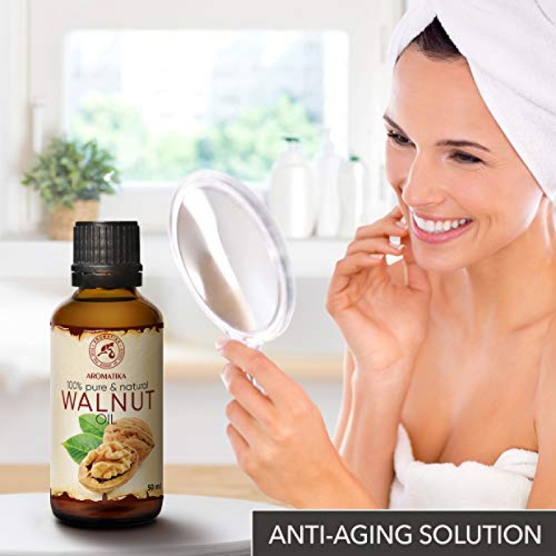 AROMATIKA 호두 오일 1.7 Fl Oz (50ml) - Juglans Regia 씨 오일 - 미국 - 100% 순수 & 천연 - 페이스 케어에 집중 - 바디 - 헤어 - 피부 - 네일 - 손 - 에센셜 오일 함유