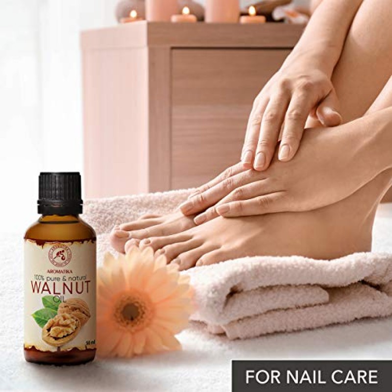 AROMATIKA 호두 오일 1.7 Fl Oz (50ml) - Juglans Regia 씨 오일 - 미국 - 100% 순수 & 천연 - 페이스 케어에 집중 - 바디 - 헤어 - 피부 - 네일 - 손 - 에센셜 오일 함유