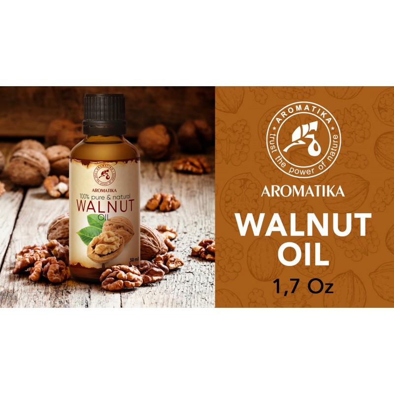 AROMATIKA 호두 오일 1.7 Fl Oz (50ml) - Juglans Regia 씨 오일 - 미국 - 100% 순수 & 천연 - 페이스 케어에 집중 - 바디 - 헤어 - 피부 - 네일 - 손 - 에센셜 오일 함유