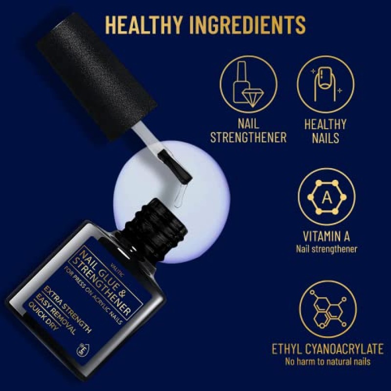 아크릴 및 네일 프레스용 Valitic 네일 접착제 및 강화제 - 오래 지속되는 네일을 위한 네일 젤의 빠른 건조 브러시 - 가짜 네일용 접착제 네일 본드 - 네일 팁용 네일 강화제 - 2팩