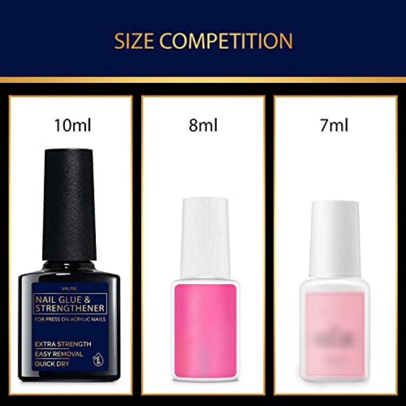 아크릴 및 네일 프레스용 Valitic 네일 접착제 및 강화제 - 오래 지속되는 네일을 위한 네일 젤의 빠른 건조 브러시 - 가짜 네일용 접착제 네일 본드 - 네일 팁용 네일 강화제 - 2팩