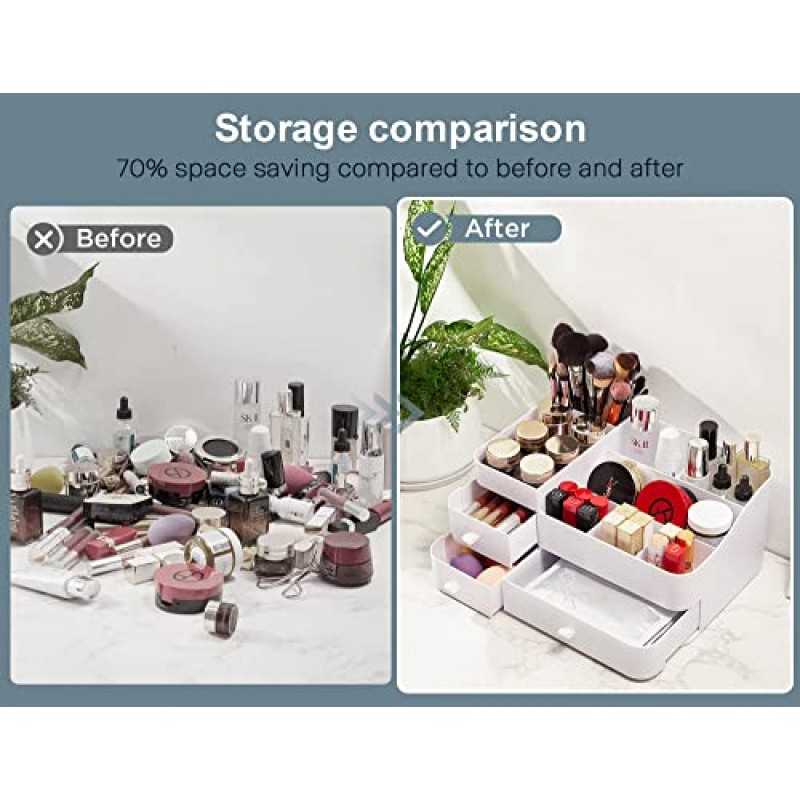 서랍이 있는 ONXE 메이크업 정리함, 화장대, 욕실 및 침실 책상용 대용량 수조 정리함 피부 관리, 브러쉬, 아이섀도, 로션, 립스틱, 매니큐어를 위한 화장품 정리함