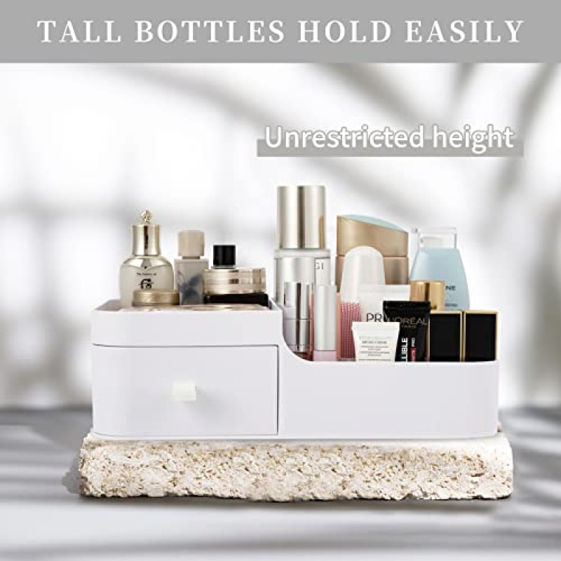서랍이 있는 화장품용 Abiudeng 메이크업 주최자, 립스틱, 보석, 네일 케어, 아이섀도용 욕실용 스킨케어 주최자-스몰 화이트