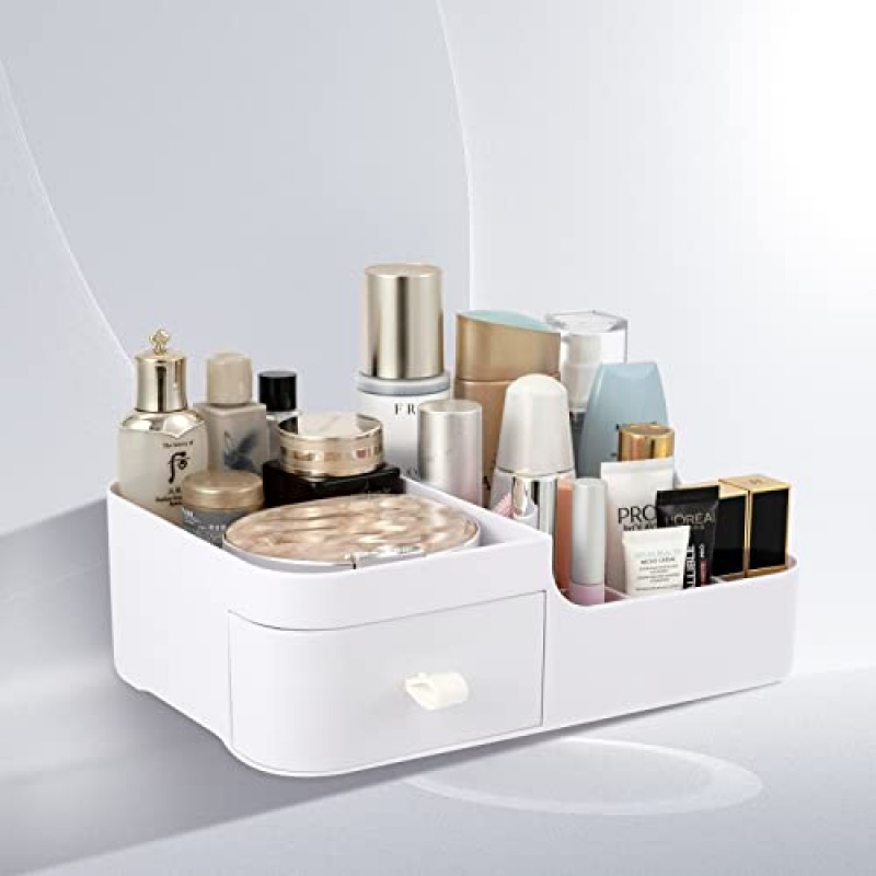서랍이 있는 화장품용 Abiudeng 메이크업 주최자, 립스틱, 보석, 네일 케어, 아이섀도용 욕실용 스킨케어 주최자-스몰 화이트