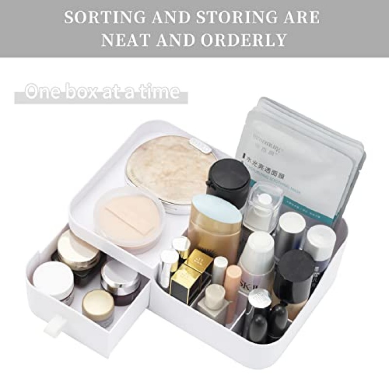 서랍이 있는 화장품용 Abiudeng 메이크업 주최자, 립스틱, 보석, 네일 케어, 아이섀도용 욕실용 스킨케어 주최자-스몰 화이트