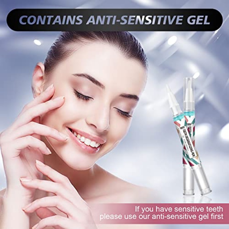 치아 미백 펜 젤 키트 4+1-1*치아용 항알레르기 젤 및 4*치아 미백 젤, 통증 없음 및 매우 효과적, 2주 빠른 미백