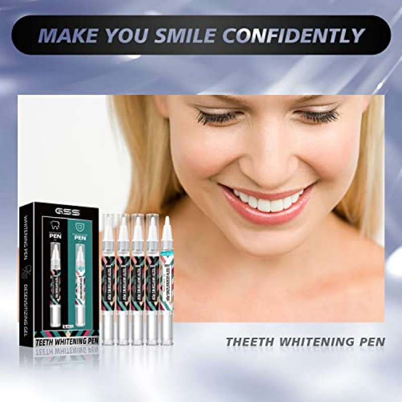 치아 미백 펜 젤 키트 4+1-1*치아용 항알레르기 젤 및 4*치아 미백 젤, 통증 없음 및 매우 효과적, 2주 빠른 미백