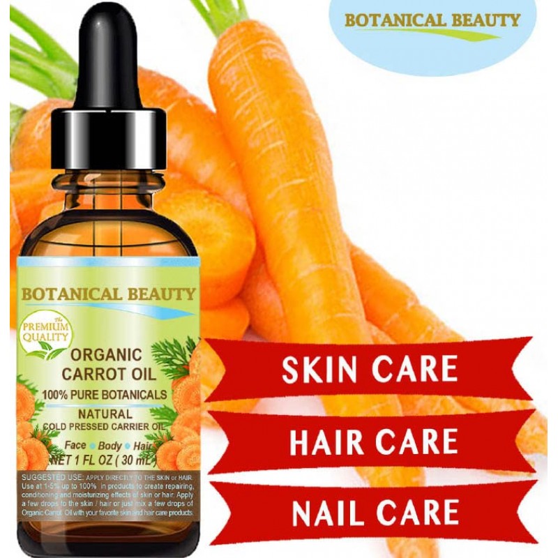 Botanical Beauty 당근 오일 유기농 100% 천연/순수 식물성/냉간 압착 캐리어 오일 0.5 Fl. 온스 -15ml. 얼굴, 몸, 헤어, 네일 케어용