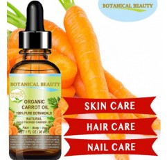 Botanical Beauty 당근 오일 유기농 100% 천연/순수 식물성/냉간 압착 캐리어 오일 0.5 Fl. 온스 -15ml. 얼굴, 몸, 헤어, 네일 케어용