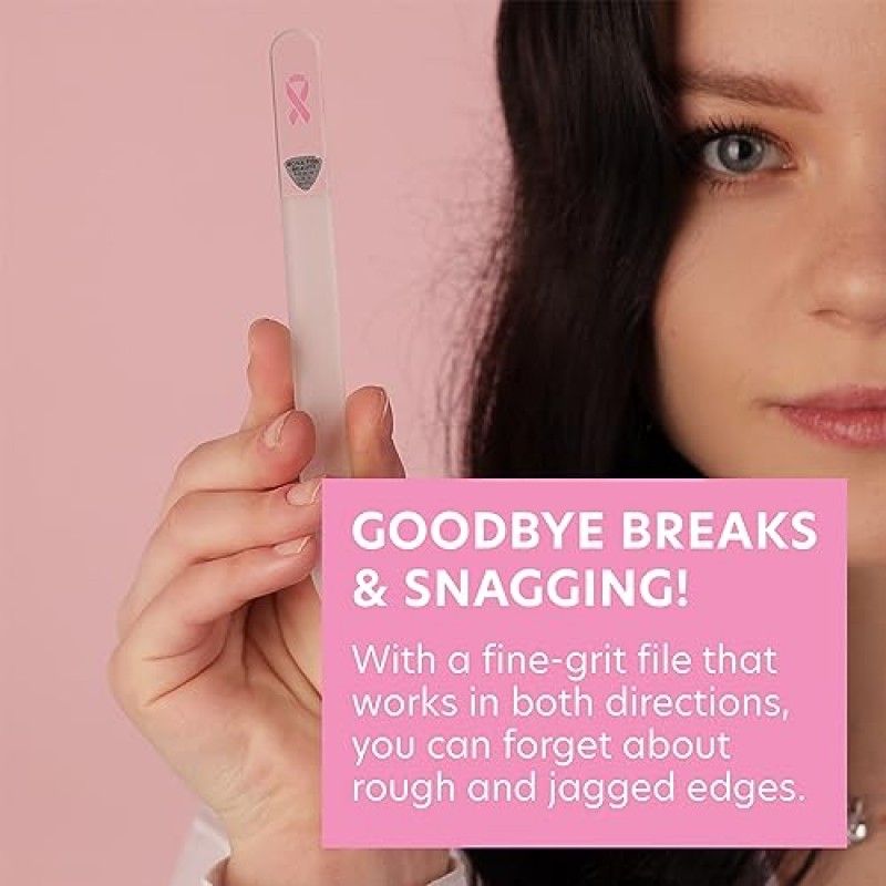 Bona Fide Beauty 체코 유리 네일 파일(핑크 리본 포함) - 원인을 위한 유방암 인식 네일 파일러, 핑크 리본 네일 파일