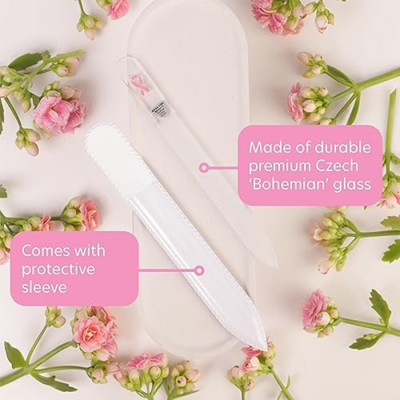 Bona Fide Beauty 체코 유리 네일 파일(핑크 리본 포함) - 원인을 위한 유방암 인식 네일 파일러, 핑크 리본 네일 파일