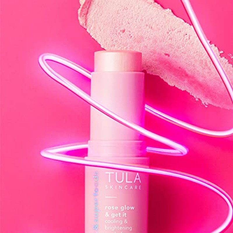 TULA 스킨 케어 아이 밤 로즈 글로우 - 다크서클 트리트먼트, 즉각적으로 수분을 공급하고 눈 밑 부분을 밝게 해주고, 휴대 가능하며 이동 중에 사용하기에 완벽함, 0.35 온스.