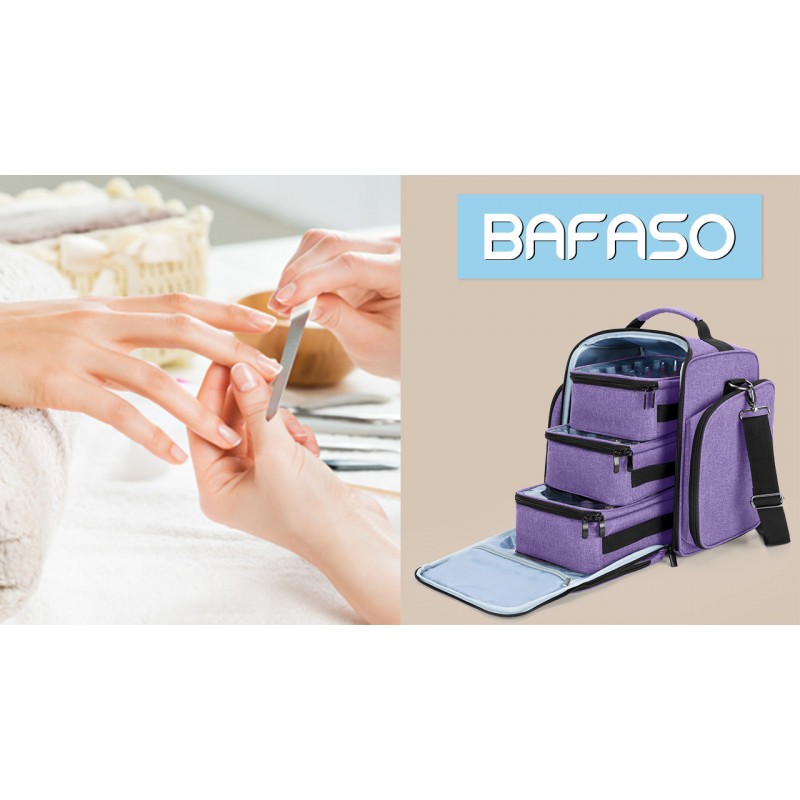 BAFASO 매니큐어 정리함은 72병(15ml - 0.5 fl.oz)을 담을 수 있으며 탈착식 파우치 3개와 여러 보관 섹션이 있는 대형 매니큐어 케이스(특허 디자인), 회색
