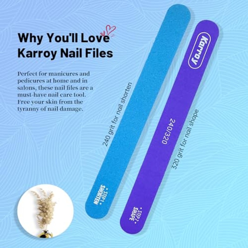 Karroy 네일 파일 20개 양면 네일 파일 및 천연 손톱용 버퍼 에머리 보드 아크릴 손톱용 네일 파일러(B-거친 240/320)