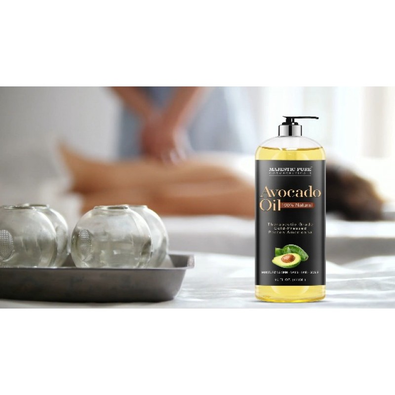 MAJESTIC PURE 아보카도 오일 - 100% 순수 천연, 냉간 압착, 피부 관리, 마사지, 헤어 관리 및 에센셜 오일 희석을 위한 캐리어 오일, 16 fl oz