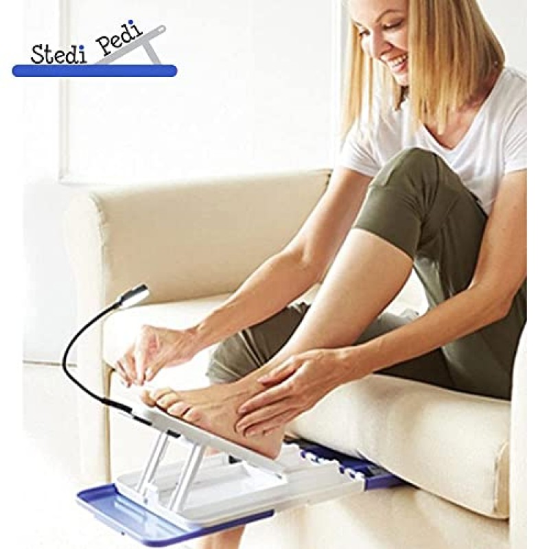 Stedi Pedi Pro - 전문가용 홈 페디큐어 키트 - Pro에는 조명 돋보기, 건조 팬 및 작업 조명이 포함되어 있습니다. - Pedi 보조 도구를 사용하여 쉽게 손톱을 칠할 수 있습니다. - 모든 연령대의 여성을 위한 DIY