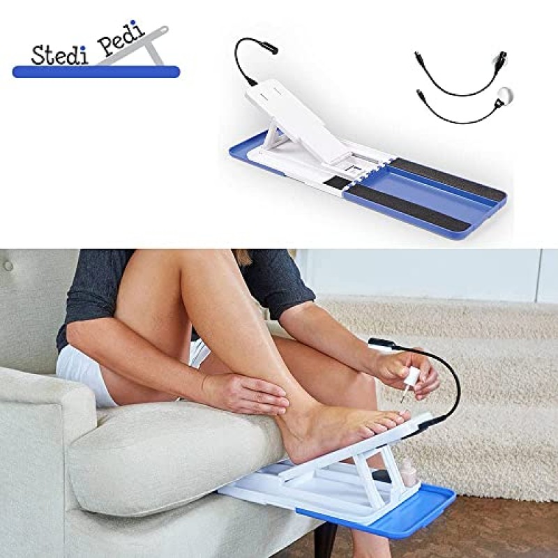 Stedi Pedi Pro - 전문가용 홈 페디큐어 키트 - Pro에는 조명 돋보기, 건조 팬 및 작업 조명이 포함되어 있습니다. - Pedi 보조 도구를 사용하여 쉽게 손톱을 칠할 수 있습니다. - 모든 연령대의 여성을 위한 DIY