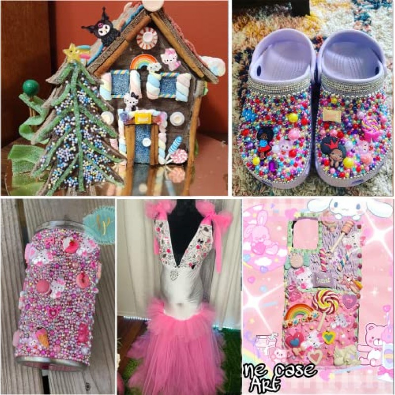 140 Pcs 네일 참, TemBelle Slime, 네일 아트 장식 용품, DIY 아트 네일, 헤어 클립, 냉장고 자석, 드레스업 및 전화 케이스 등을 위한 수지 플랫백 3D 네일 참