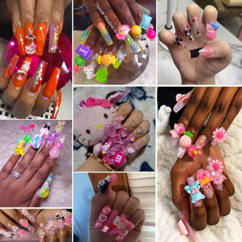 140 Pcs 네일 참, TemBelle Slime, 네일 아트 장식 용품, DIY 아트 네일, 헤어 클립, 냉장고 자석, 드레스업 및 전화 케이스 등을 위한 수지 플랫백 3D 네일 참