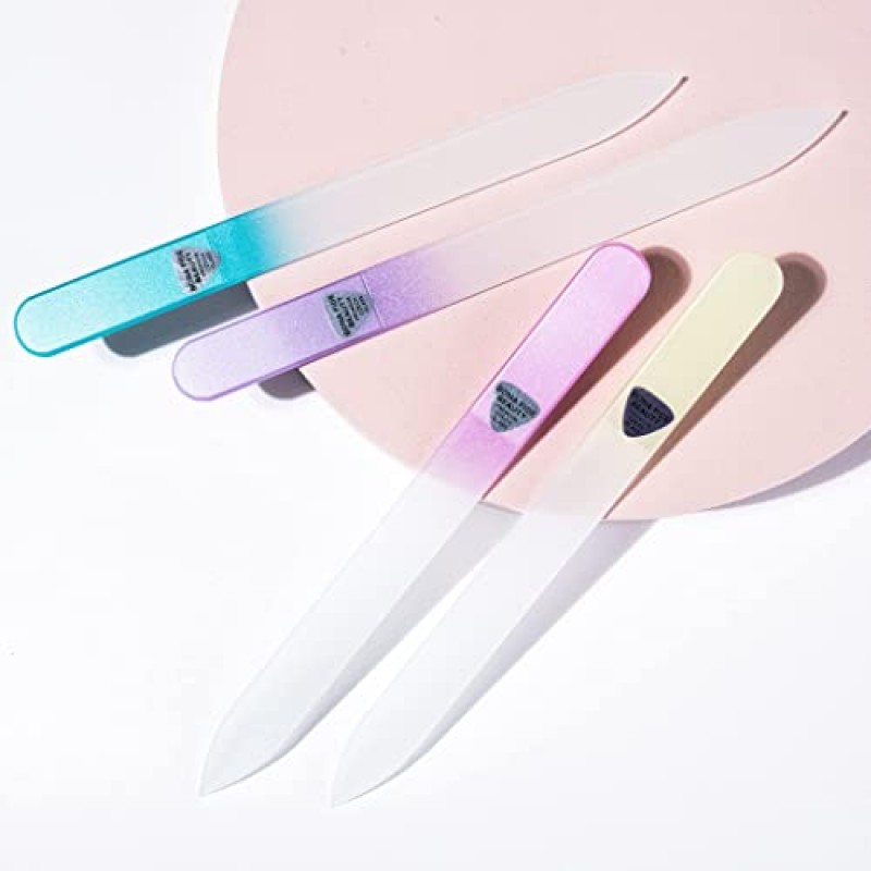 손톱용 유리 줄, 유리 손톱 줄, 매니큐어 네일 케어, 부드럽고 정밀한 줄질, 전문가 수준의 손톱 모양 만들기 및 매끄러운 마무리 즐기기 - Bona Fide Beauty 4-Piece Pastel Premium Czech