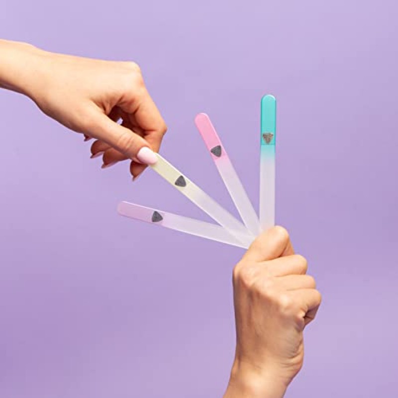 손톱용 유리 줄, 유리 손톱 줄, 매니큐어 네일 케어, 부드럽고 정밀한 줄질, 전문가 수준의 손톱 모양 만들기 및 매끄러운 마무리 즐기기 - Bona Fide Beauty 4-Piece Pastel Premium Czech