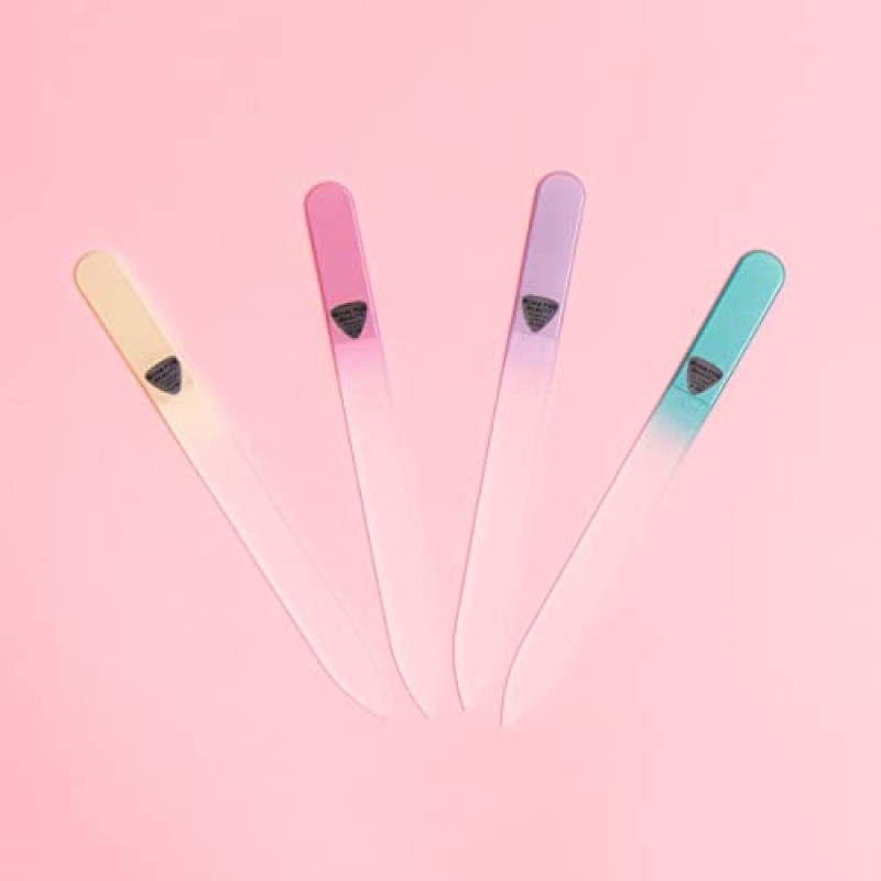 손톱용 유리 줄, 유리 손톱 줄, 매니큐어 네일 케어, 부드럽고 정밀한 줄질, 전문가 수준의 손톱 모양 만들기 및 매끄러운 마무리 즐기기 - Bona Fide Beauty 4-Piece Pastel Premium Czech