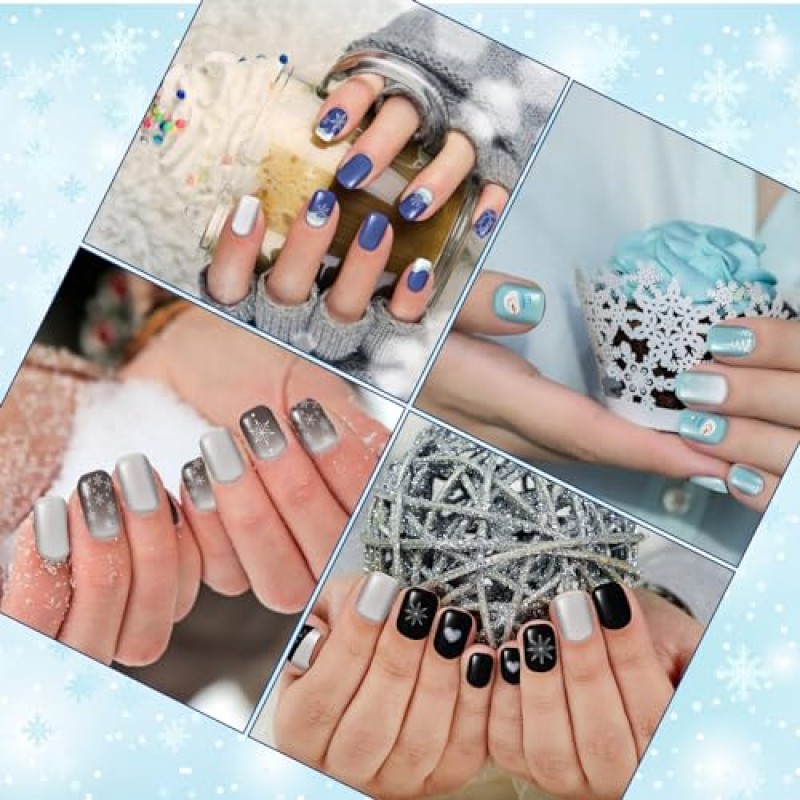 384 Pcs 가을 추수 감사절 크리스마스 프레스 손톱 가짜 손톱 인공 가짜 손톱 팁 여성용 전체 커버 (눈송이)