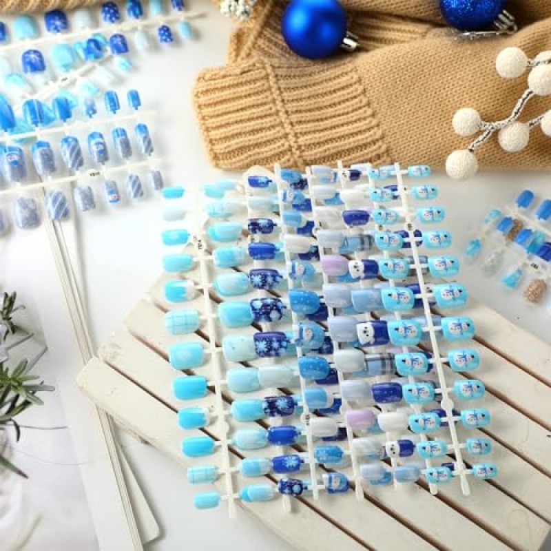 384 Pcs 가을 추수 감사절 크리스마스 프레스 손톱 가짜 손톱 인공 가짜 손톱 팁 여성용 전체 커버 (눈송이)