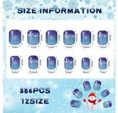 384 Pcs 가을 추수 감사절 크리스마스 프레스 손톱 가짜 손톱 인공 가짜 손톱 팁 여성용 전체 커버 (눈송이)