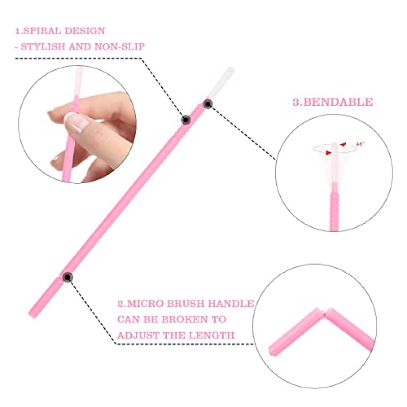 G2PLUS 마이크로 브러시, 400개 일회용 마이크로 애플리케이터, 속눈썹 연장용 마이크로 면봉, 속눈썹, 치과, 손톱, 아이라이너 및 개인 관리용 마이크로 애플리케이터 브러시 청소 도구(핑크)