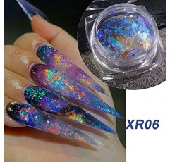 홀로그램 네일 아트 반짝이 무지개 빛깔의 플레이크 파우더, 5 상자 네일 호일 다채로운 형광 유리 종이 카멜레온 아이스 크리스탈 인어 Paillettes 여름 네일 아트 장식을위한 반짝이는 장식 조각 디자인