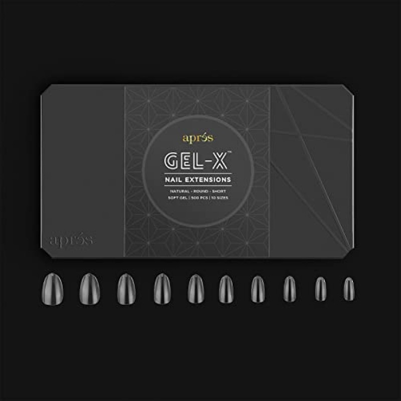 Apres Nail Gel-X 내추럴 라운드 팁 짧은 상자 | 500개의 Gel-X 팁 | 프리미엄 품질 | 10 사이즈 0-9 | 사이즈 00 없음 | 2022년 버전