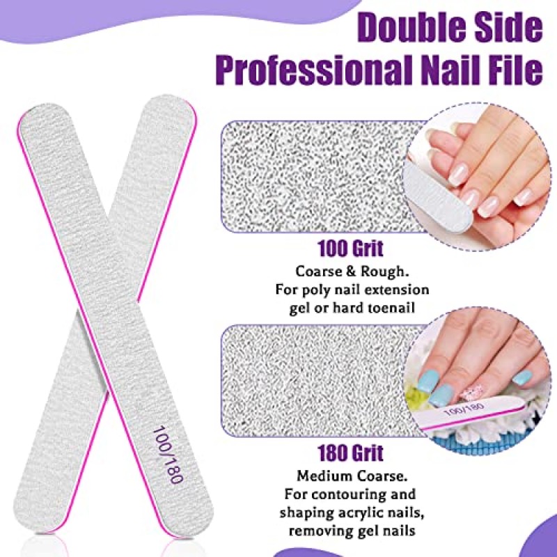 BLESWIN 네일 파일 100/180 그릿, 50개 네일 파일 네일용 벌크 에머리 보드, 천연 아크릴 네일용 전문 네일 파일 젤 네일, DIY 살롱 사용을 위한 재사용 가능한 양면 네일 파일