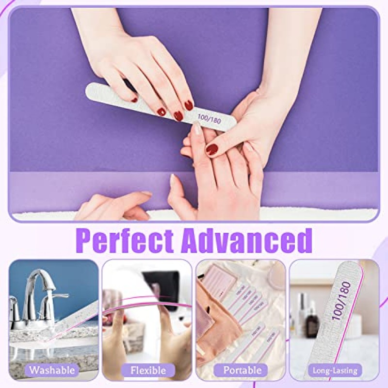 BLESWIN 네일 파일 100/180 그릿, 50개 네일 파일 네일용 벌크 에머리 보드, 천연 아크릴 네일용 전문 네일 파일 젤 네일, DIY 살롱 사용을 위한 재사용 가능한 양면 네일 파일