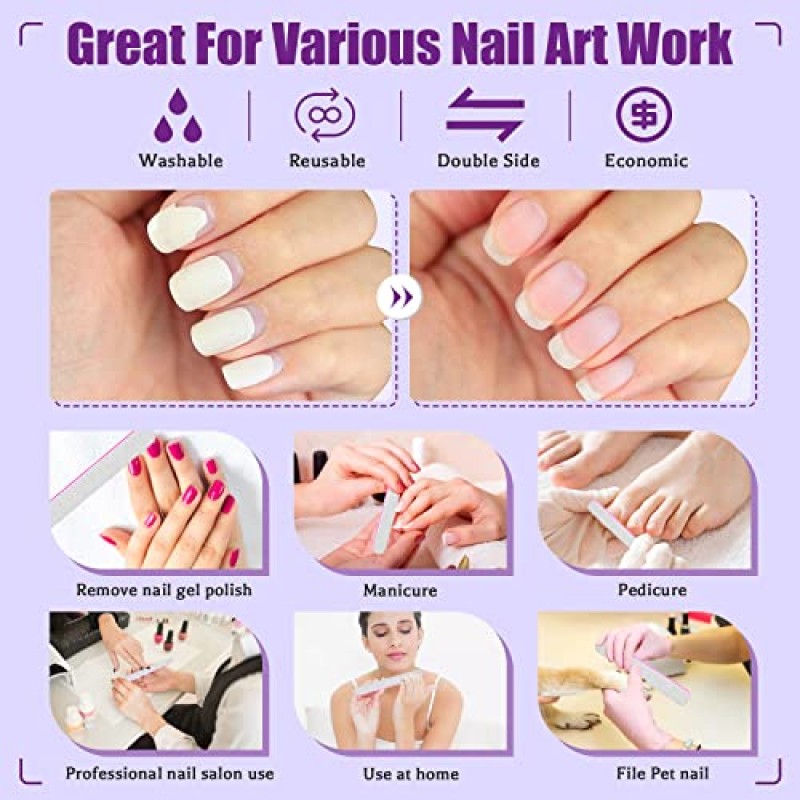 BLESWIN 네일 파일 100/180 그릿, 50개 네일 파일 네일용 벌크 에머리 보드, 천연 아크릴 네일용 전문 네일 파일 젤 네일, DIY 살롱 사용을 위한 재사용 가능한 양면 네일 파일